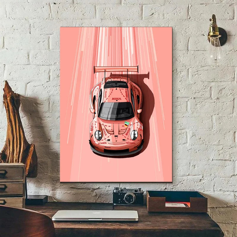 Cartoon Racing Car Canvas Poster — Motorsport Wall Art for Boys & Teens