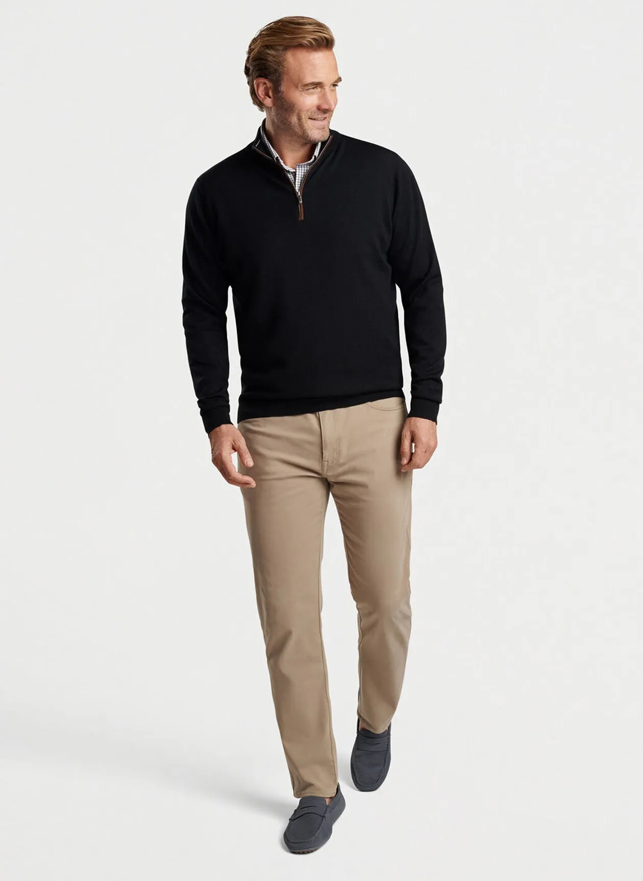 Autumn Crest Suede Trim Quarter-Zip in Black by Peter Millar