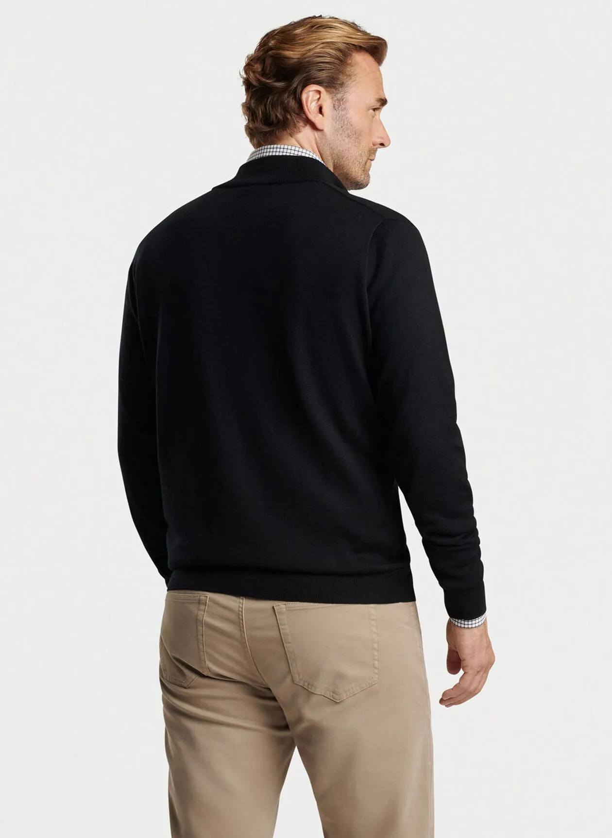 Autumn Crest Suede Trim Quarter-Zip in Black by Peter Millar