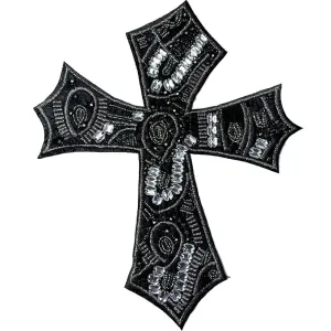 Black Beaded Cross Sew Patch