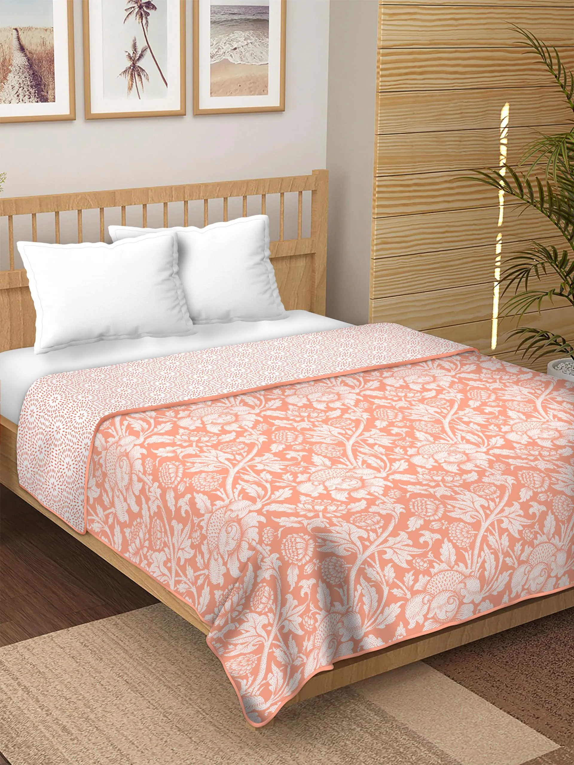 BrandedCentury Reversible Dohar/AC Blanket |All Weather Light Weight | Printed Floral Design Single Dohar for AC Room Single Dohar for AC Room (DOHAR 375A-S Peachbell)