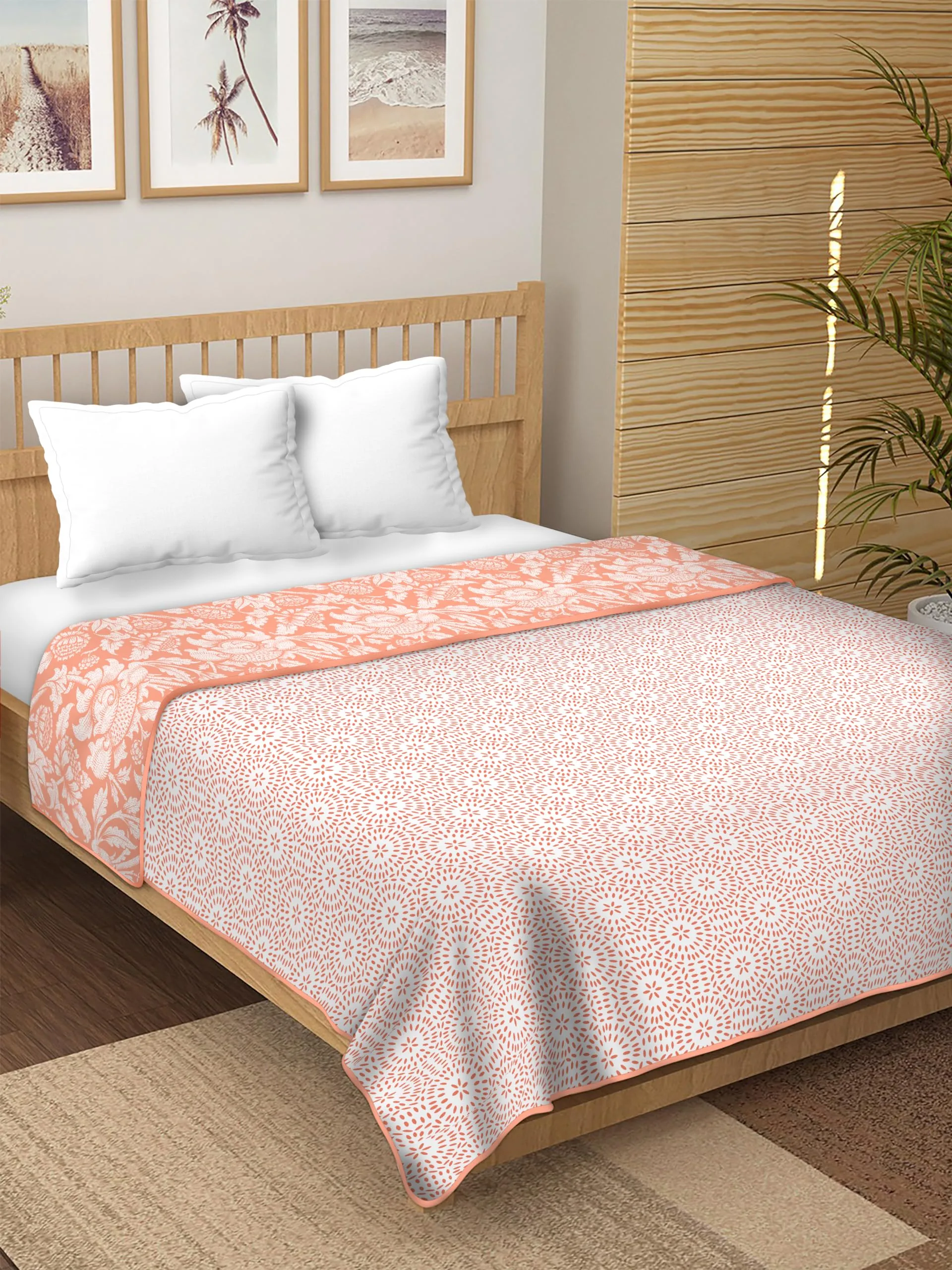 BrandedCentury Reversible Dohar/AC Blanket |All Weather Light Weight | Printed Floral Design Single Dohar for AC Room Single Dohar for AC Room (DOHAR 375A-S Peachbell)