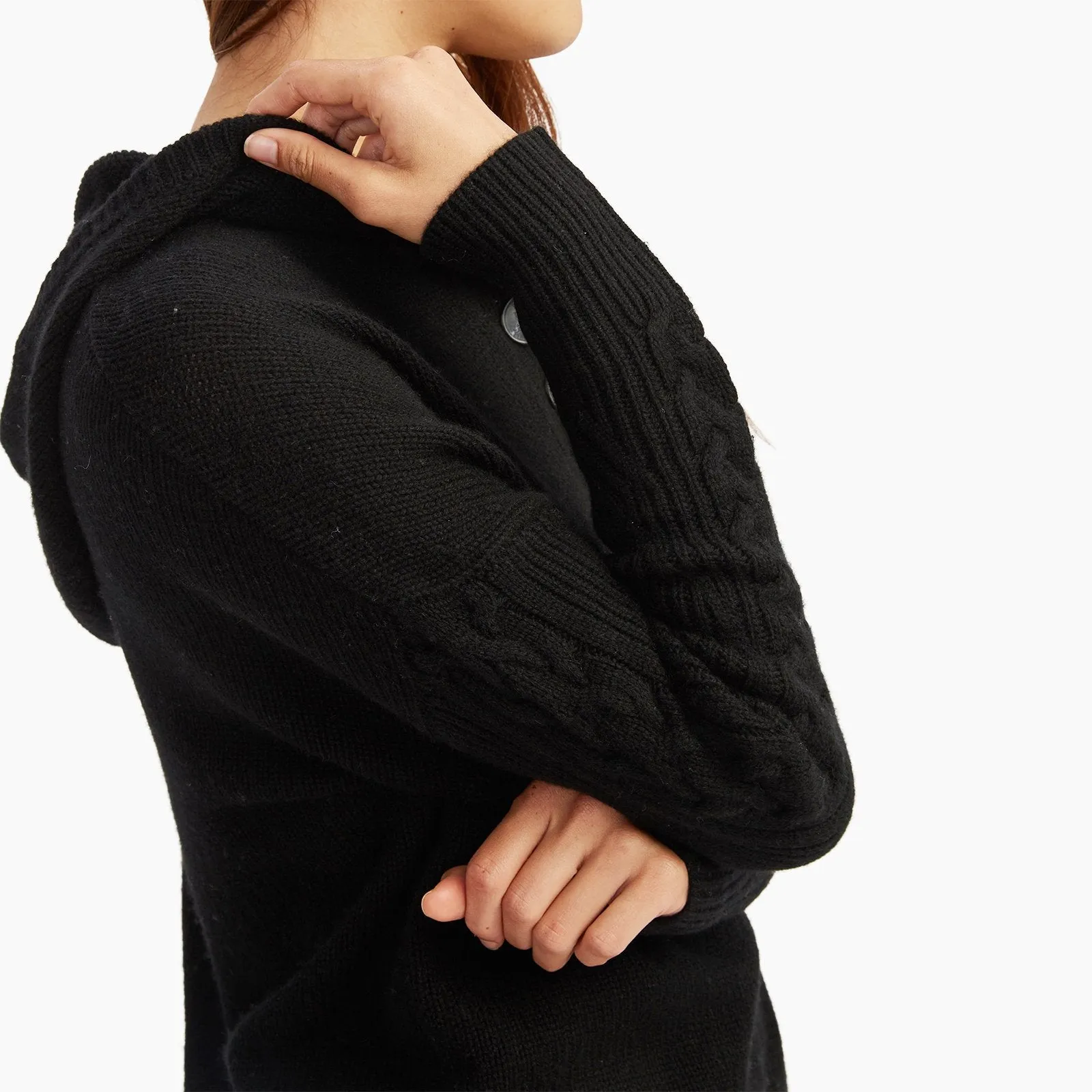 Cable Knit Sleeve Henley Hoodie