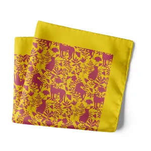 Chokore Mustard & Burgundy Animal print Silk Pocket Square - Wildlife Range