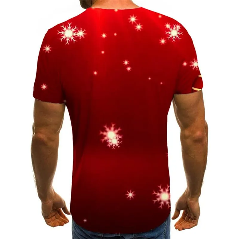 Christmas T-shirt Men Red Shirt Print Snowflake T-shirts Graphic New Year T-shirts 3d