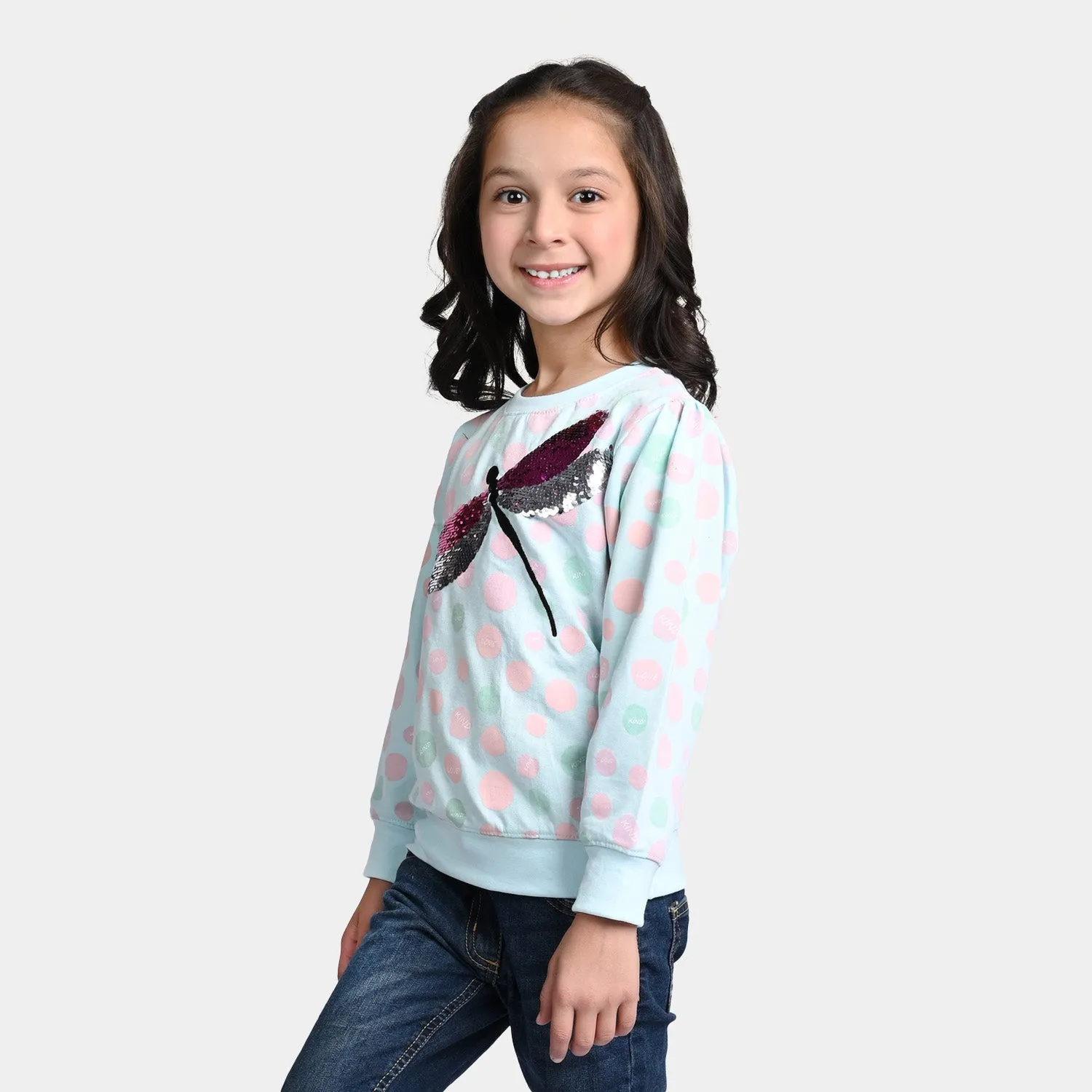 Girls Fleece Sweatshirt Dragonfly-Blue