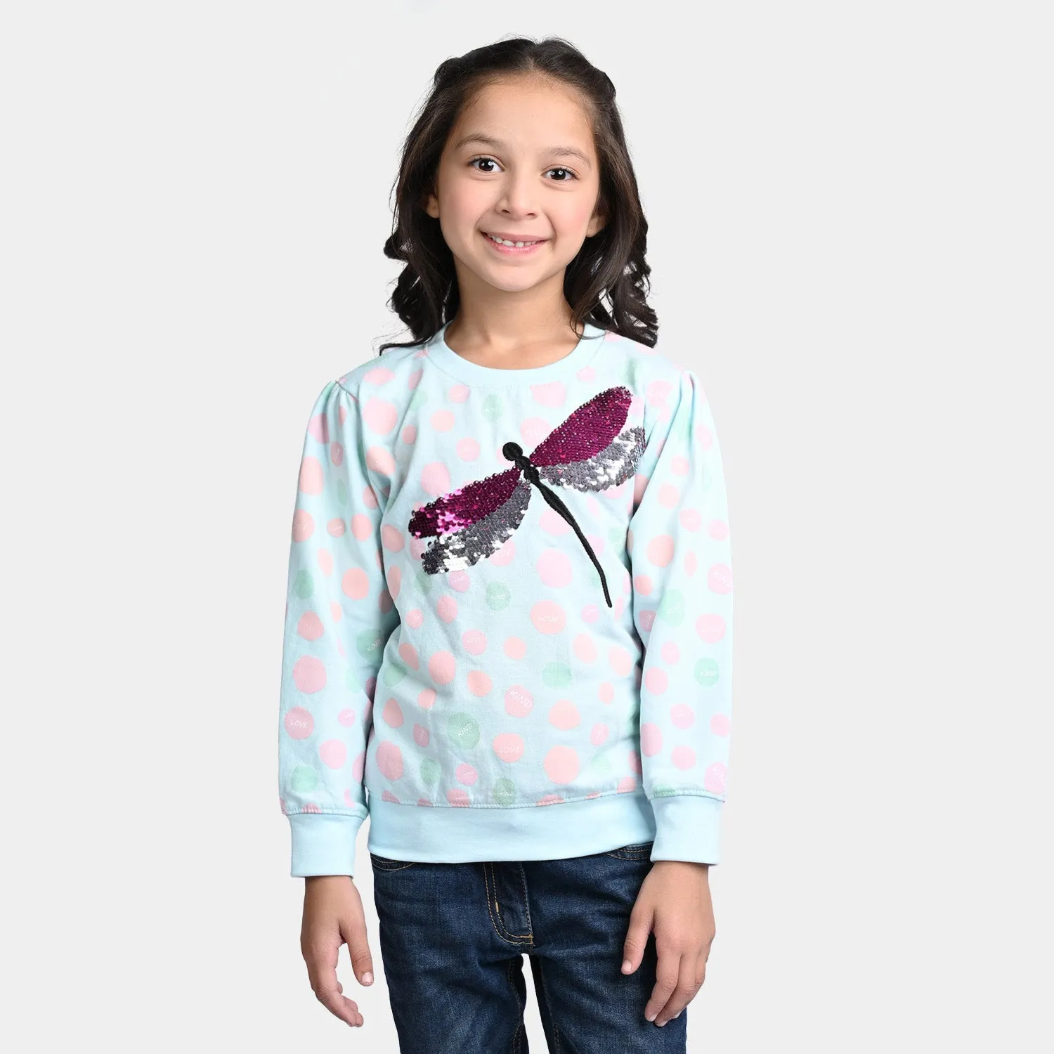 Girls Fleece Sweatshirt Dragonfly-Blue