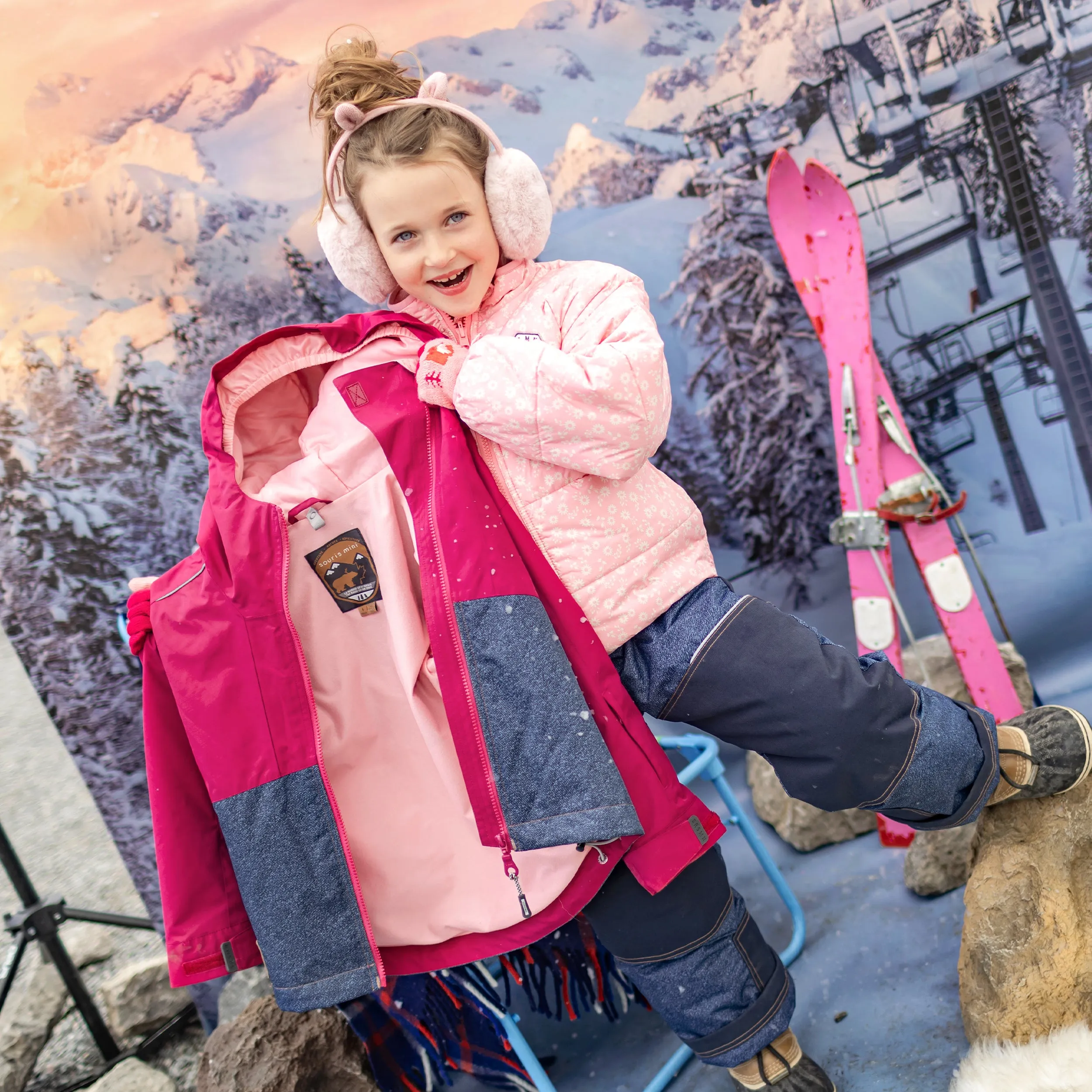 Habit de neige 3 en 1 fuchsia, rose et bleu denim, enfant || 3-in-1 snowsuit fuchsia, pink and denim blue, child