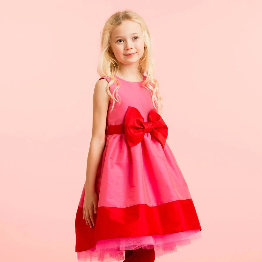 Holly Hastie Florence Pink & Red Taffeta Bow Girls Party Dress