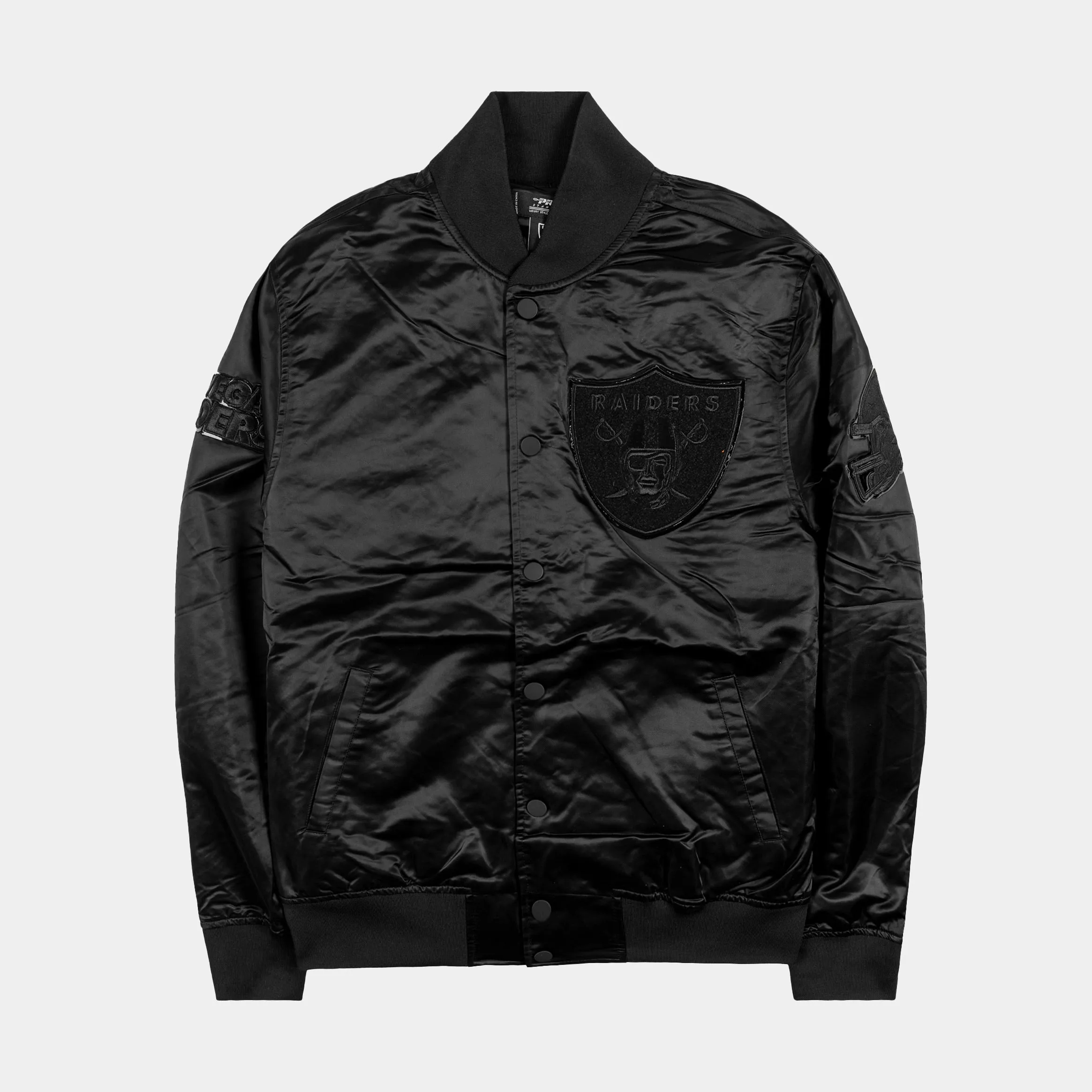 Las Vegas Raiders Triple Black Satin Mens Jacket (Black)