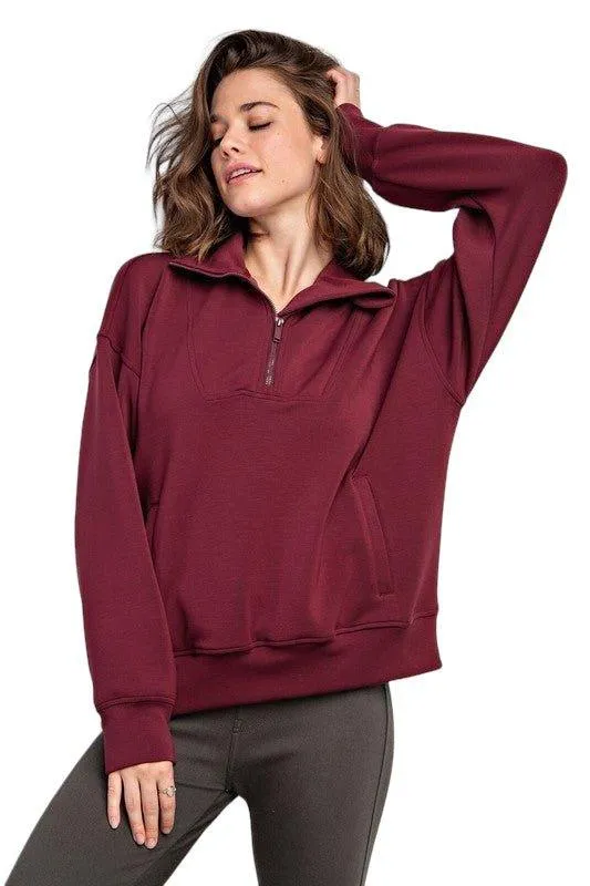 Modal Quarter Zip Funnel Neck Pullover