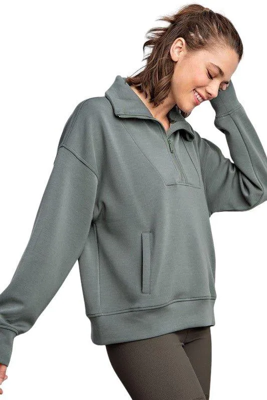 Modal Quarter Zip Funnel Neck Pullover