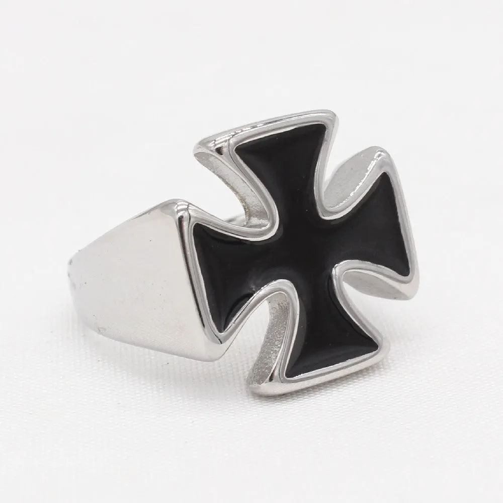 Personalized Men's Titanium Steel Cross Ring - European and American Style, Wholesale Jewelry