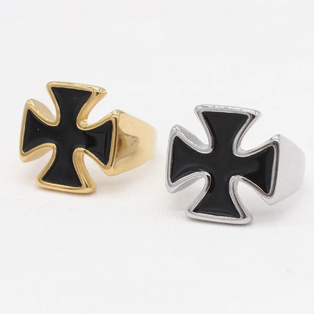 Personalized Men's Titanium Steel Cross Ring - European and American Style, Wholesale Jewelry