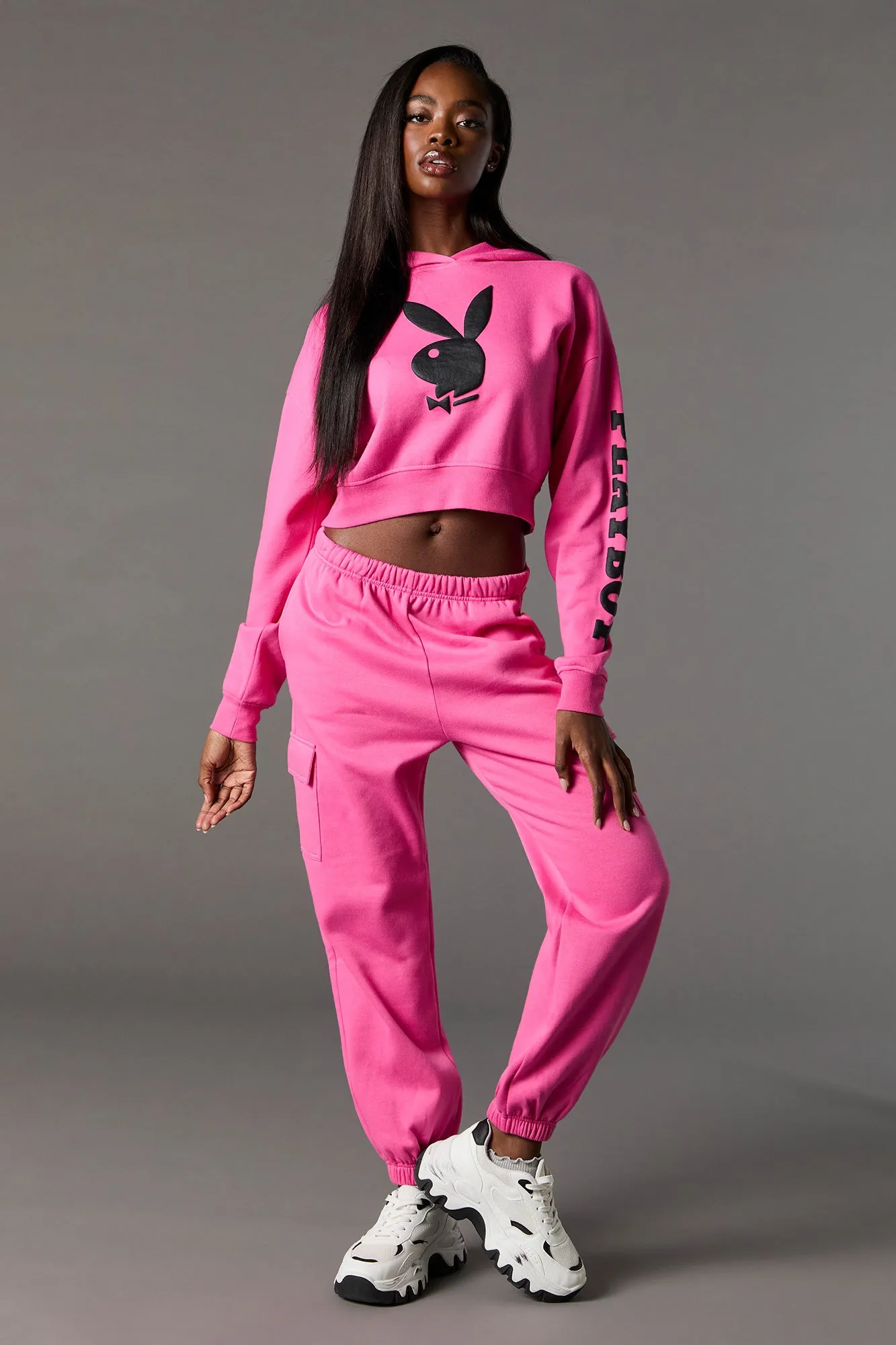 Playboy Graphic Fleece Cropped Hoodie