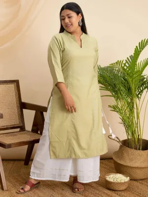 Plus Size Green Solid Cotton Kurta