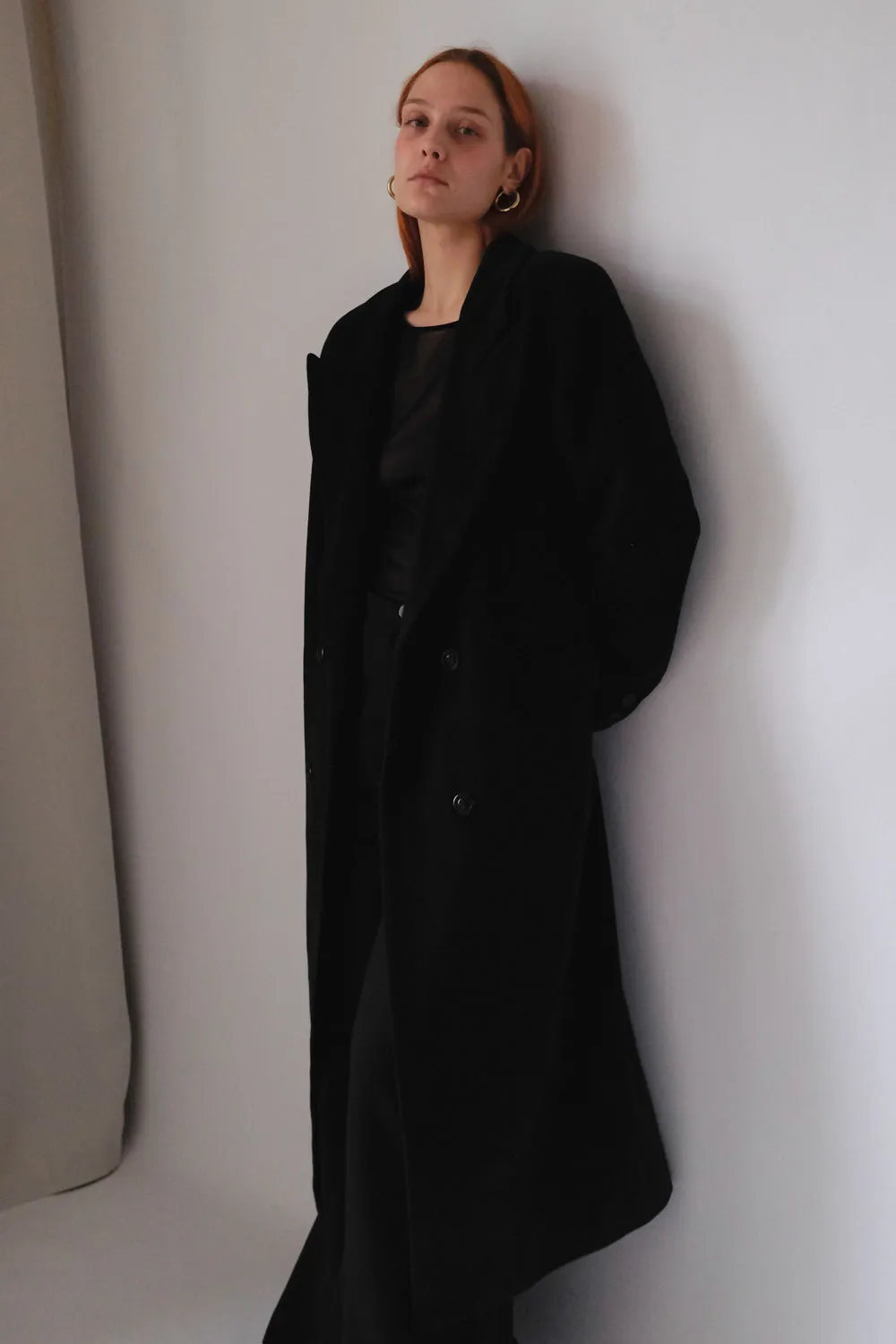 PURE CASHMERE WOOL BLACK LONG BLAZER COAT