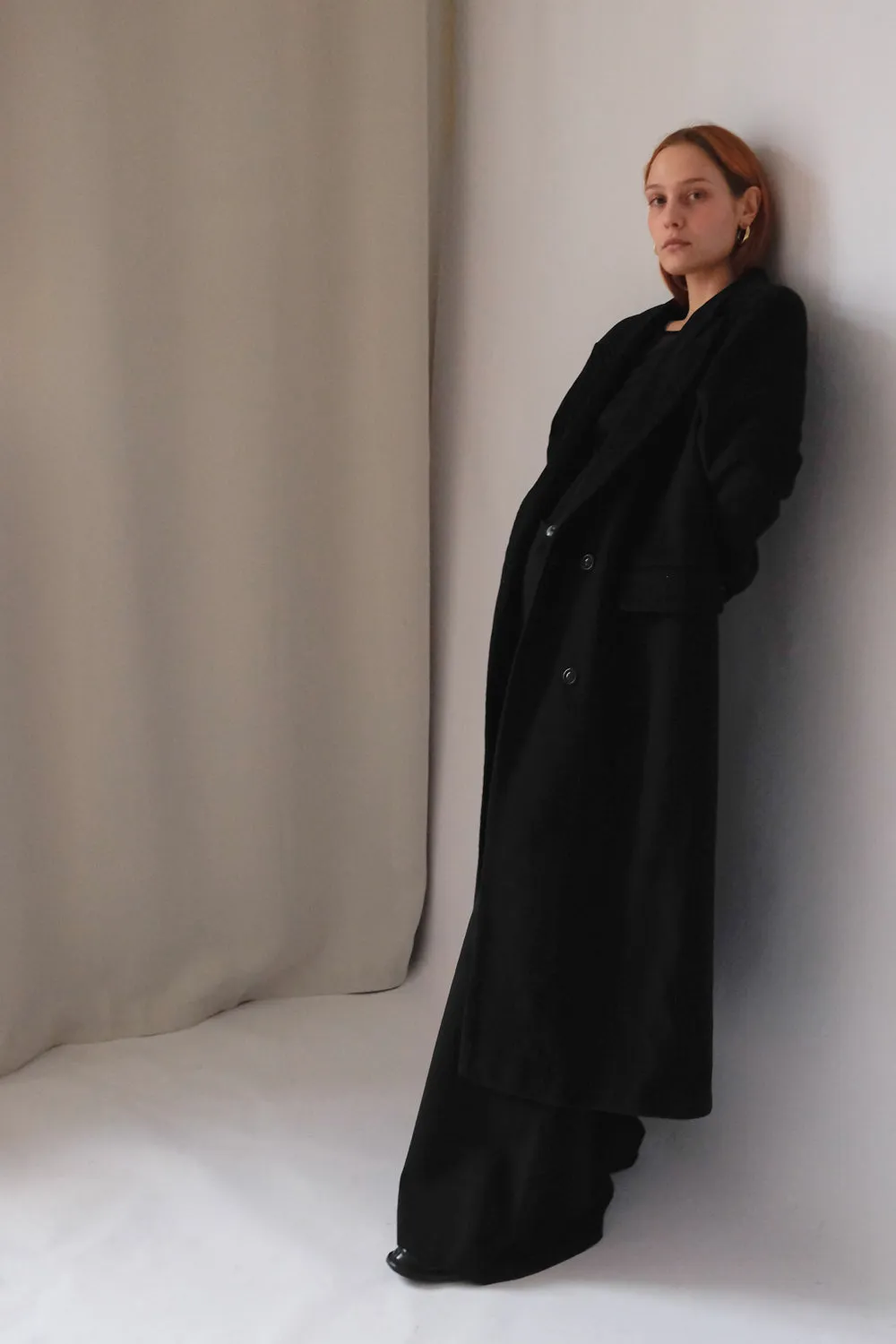 PURE CASHMERE WOOL BLACK LONG BLAZER COAT