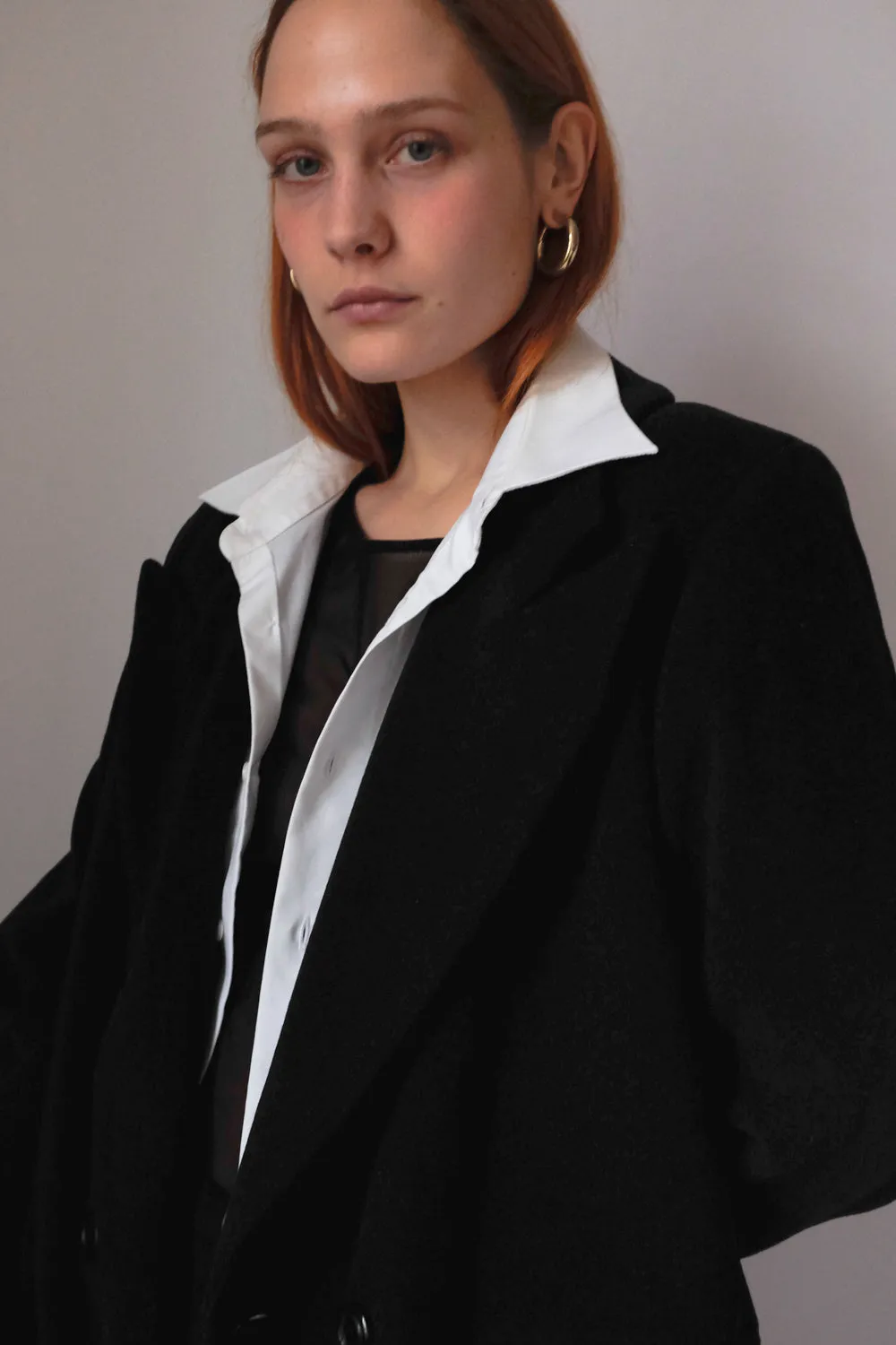 PURE CASHMERE WOOL BLACK LONG BLAZER COAT