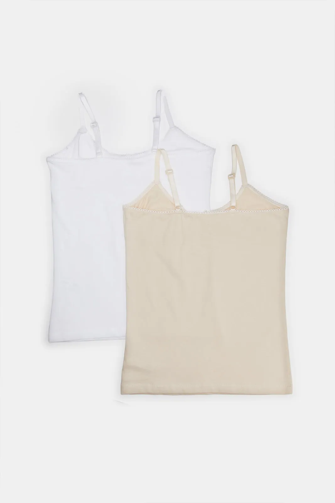 Senior Girls Beige And White Vest (Pack of 2)