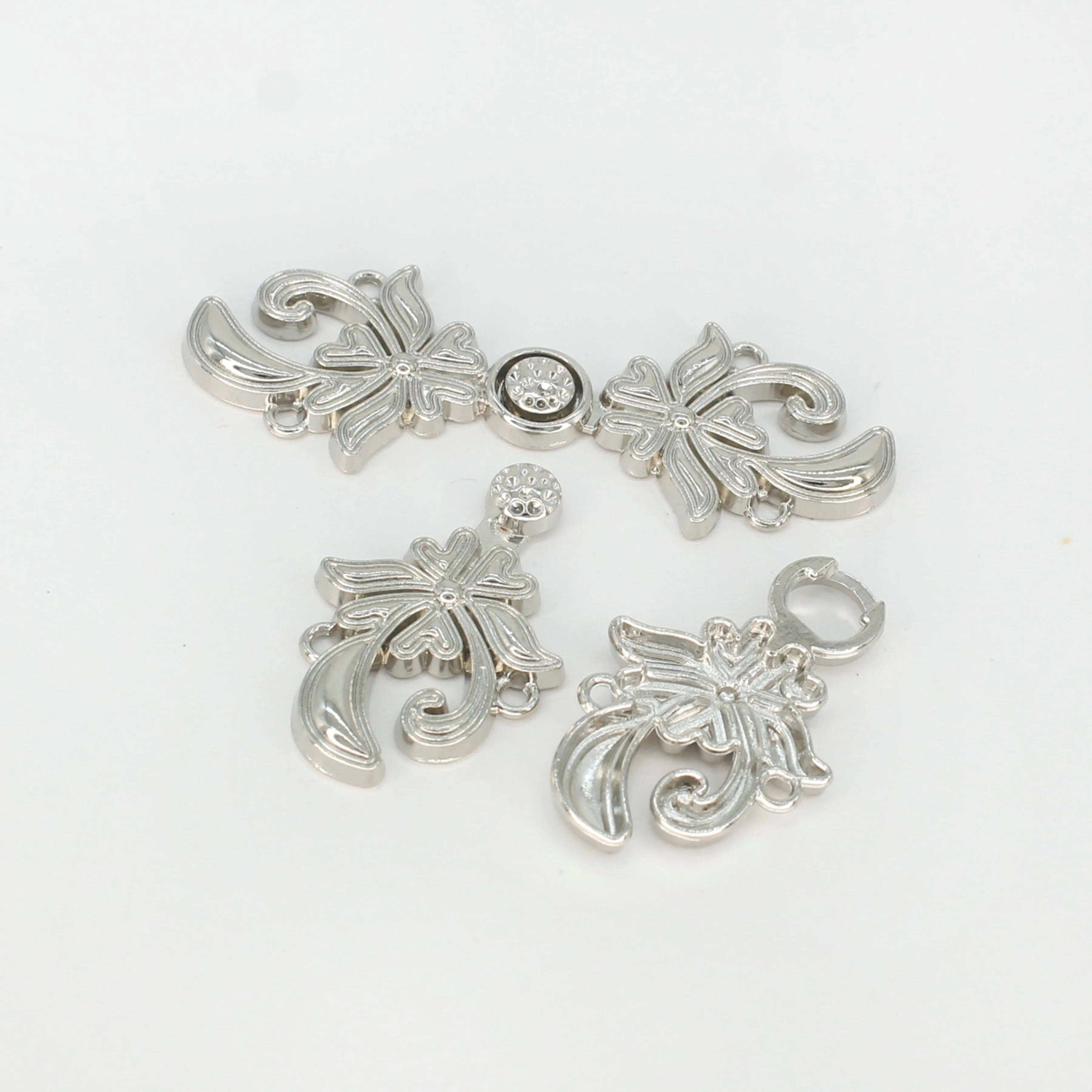 Silver Floral Frog Closure Metal Buttons