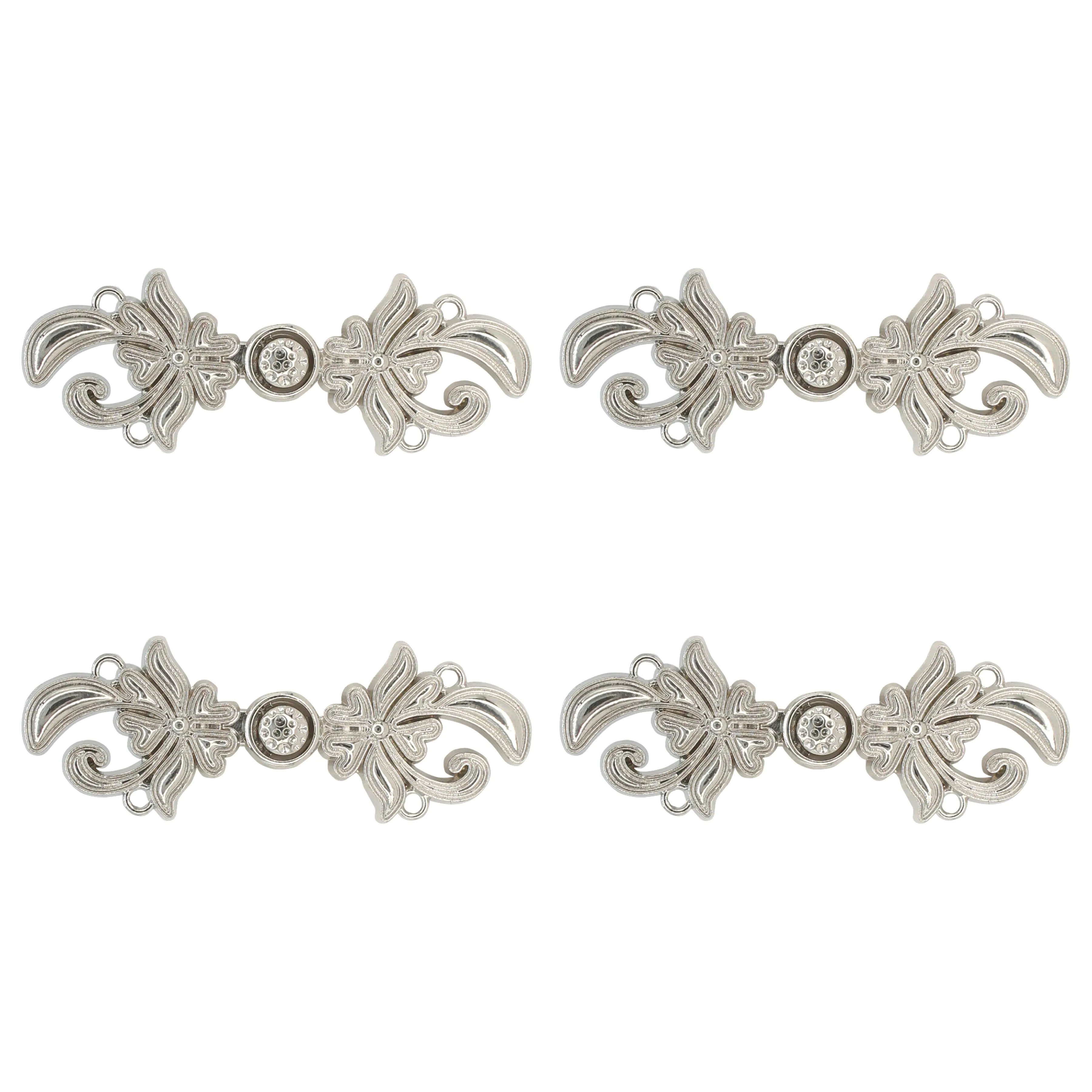 Silver Floral Frog Closure Metal Buttons