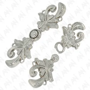 Silver Floral Frog Closure Metal Buttons