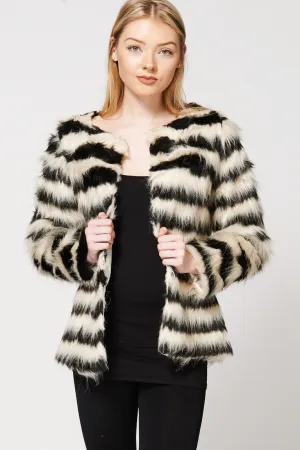 Stripe Faux Fur Jacket