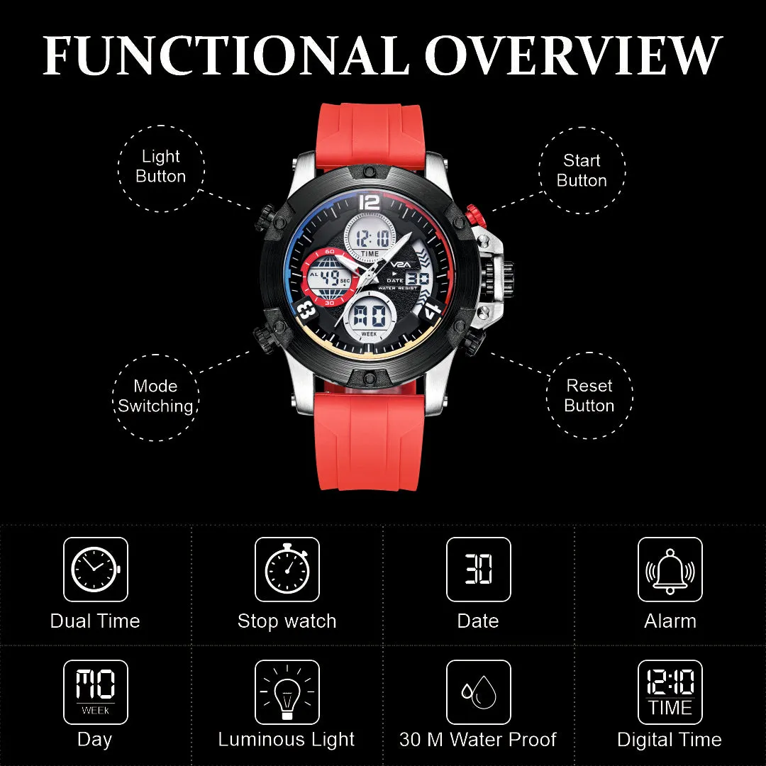 V2A Adventure Alloy Case Red Silicon Band Analog Digital Sports Watch for Men Latest Men’s Watch | Gifts for Men | Gift for Brother | Gift for Husband | Birthday Gifts