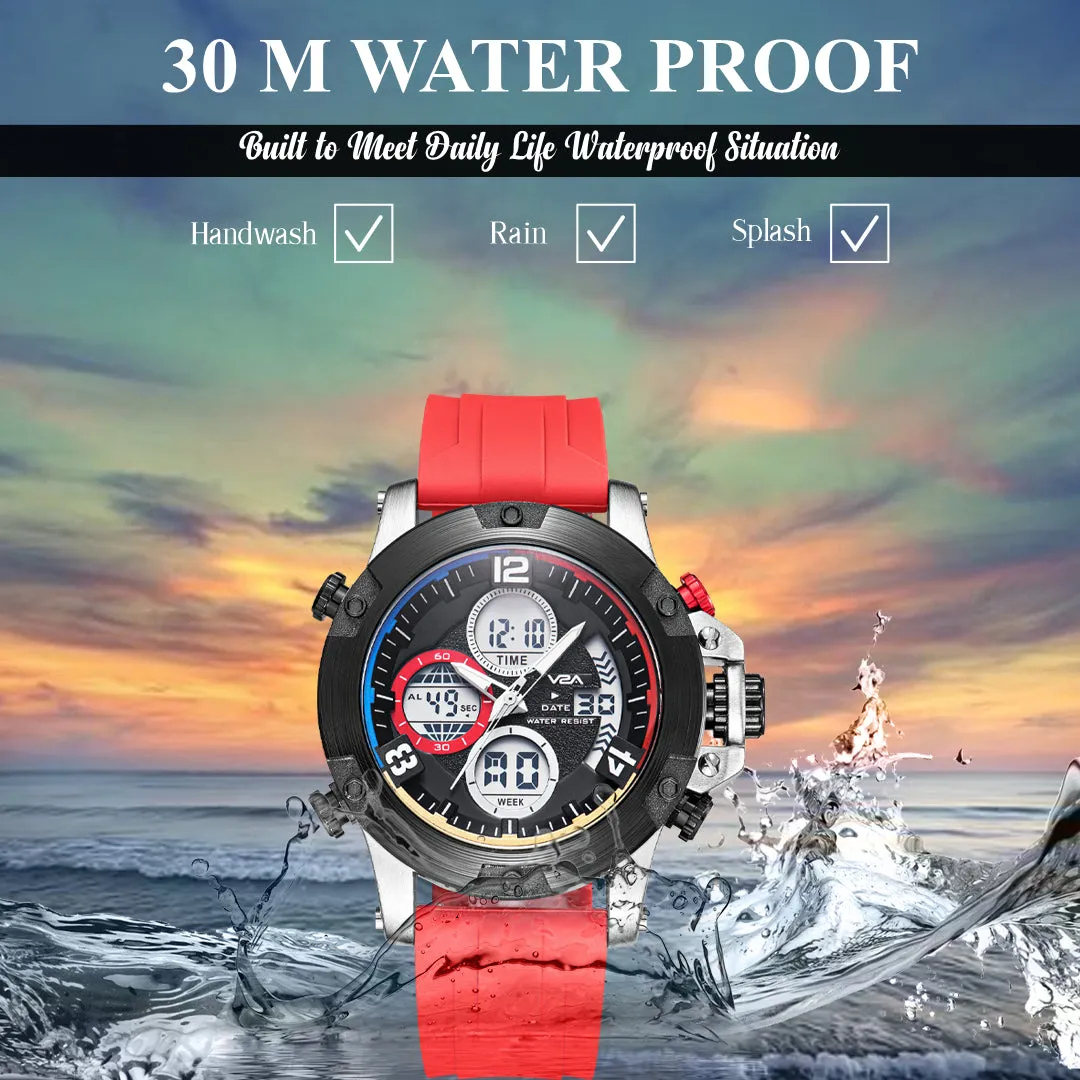 V2A Adventure Alloy Case Red Silicon Band Analog Digital Sports Watch for Men Latest Men’s Watch | Gifts for Men | Gift for Brother | Gift for Husband | Birthday Gifts