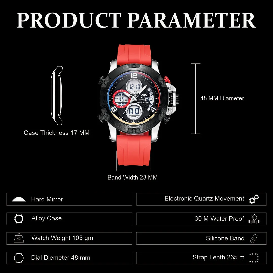 V2A Adventure Alloy Case Red Silicon Band Analog Digital Sports Watch for Men Latest Men’s Watch | Gifts for Men | Gift for Brother | Gift for Husband | Birthday Gifts