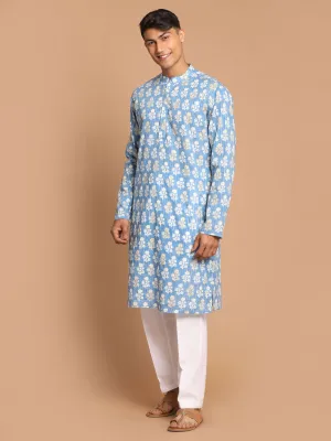 Vastramay Blue Striped Sequined Kurta And Pant