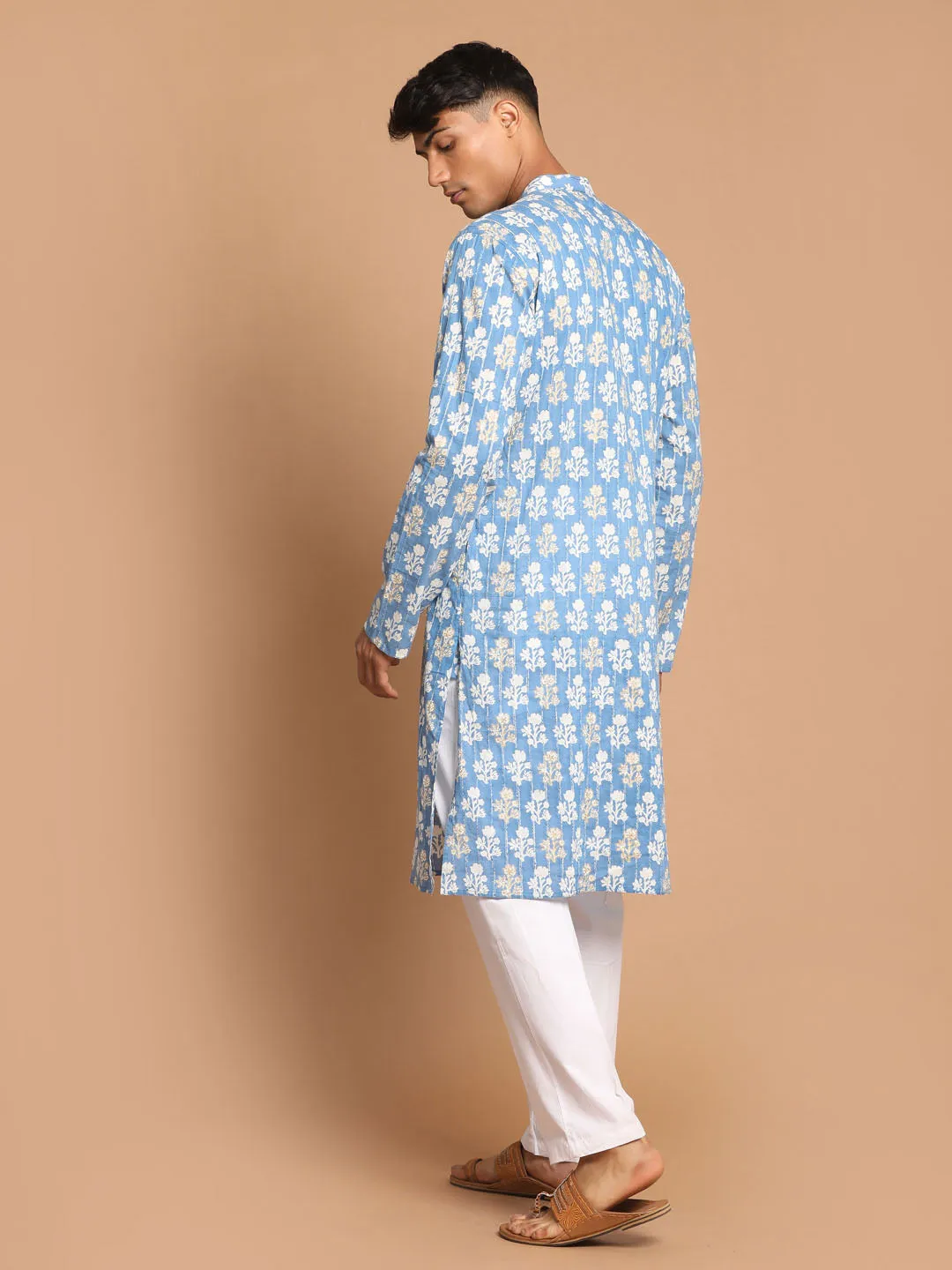 Vastramay Blue Striped Sequined Kurta And Pant