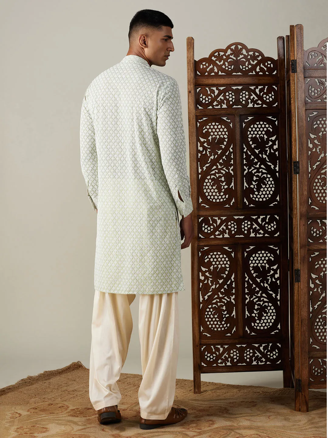 VASTRAMAY Green Chikankari Kurta Set