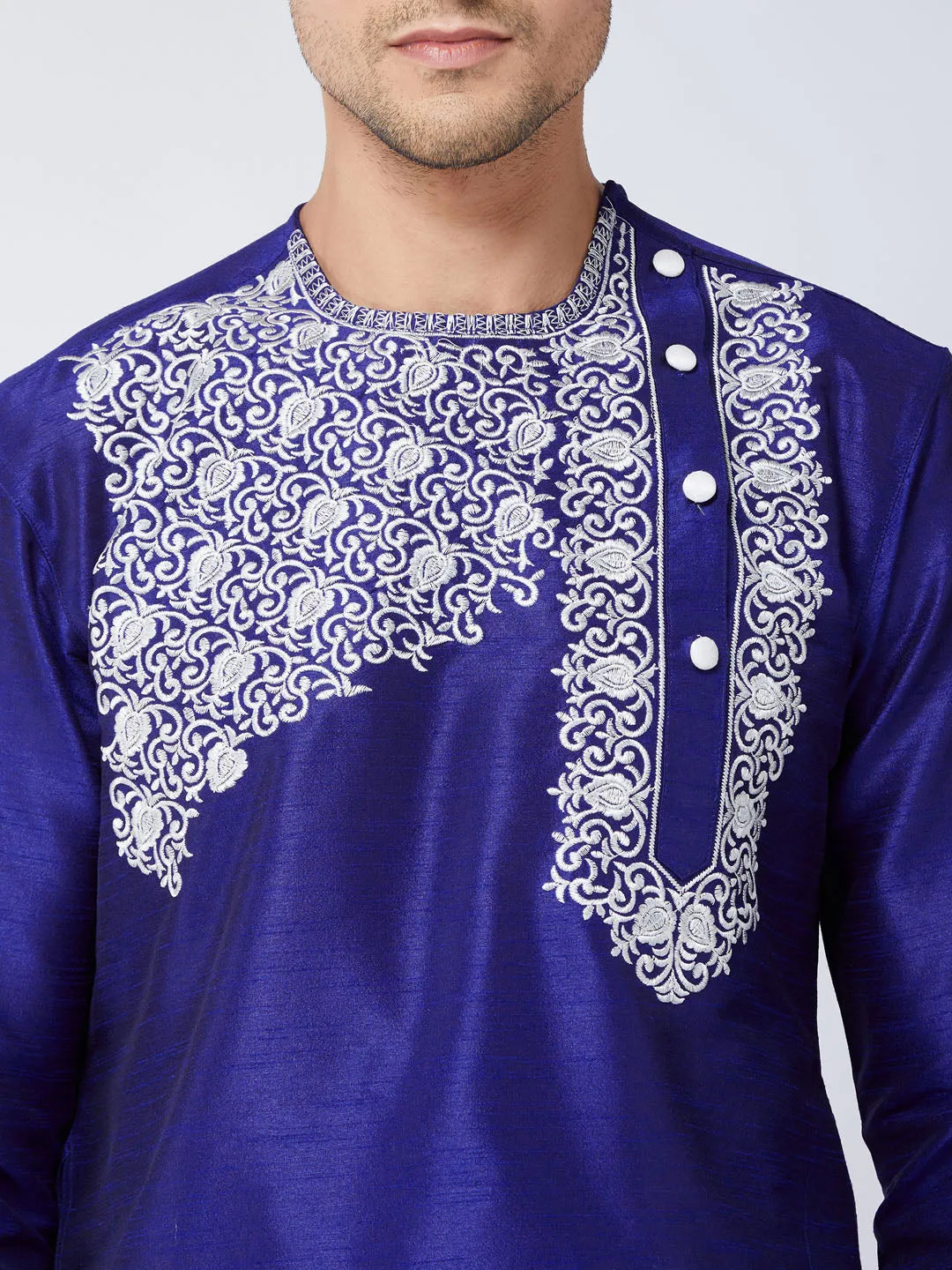 VASTRAMAY Men's Blue Silk Blend Kurta