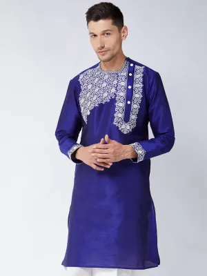 VASTRAMAY Men's Blue Silk Blend Kurta