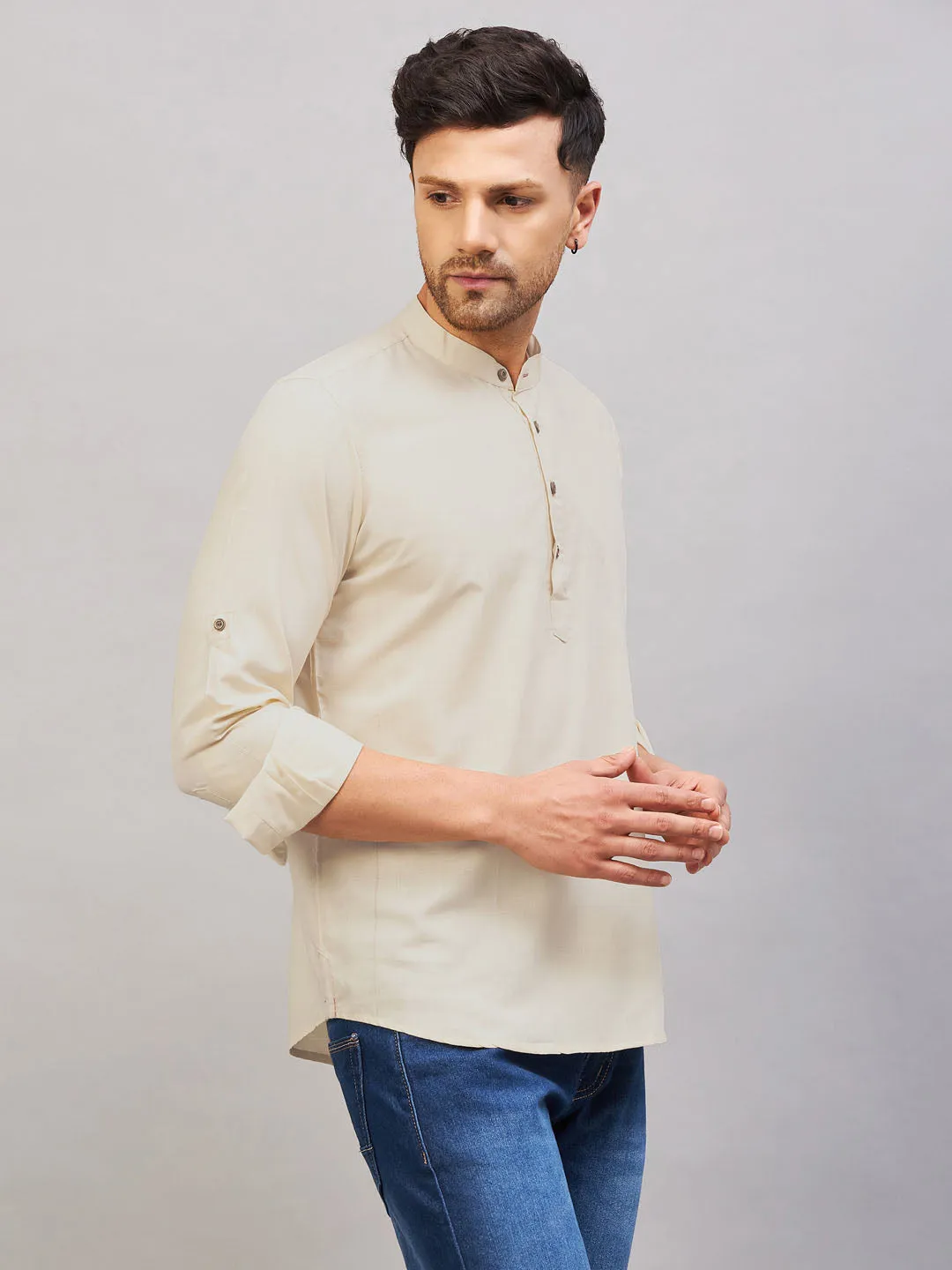 VASTRAMAY Men's Light Green Cotton Kurta